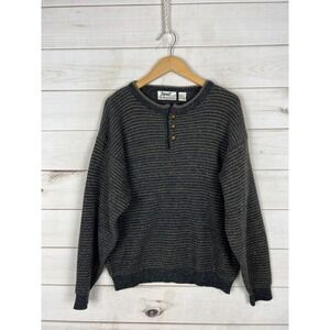 Vintage Impact Sweater Mens Medium Striped Henley Knit Speckled Pullover 90s